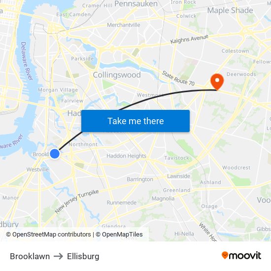 Brooklawn to Ellisburg map