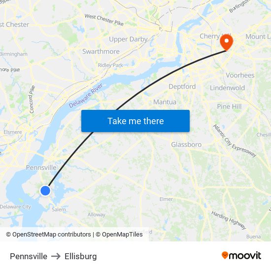 Pennsville to Ellisburg map