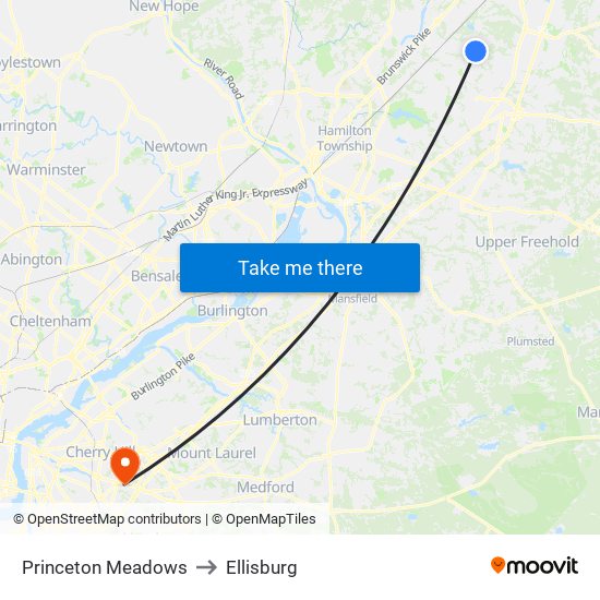 Princeton Meadows to Ellisburg map