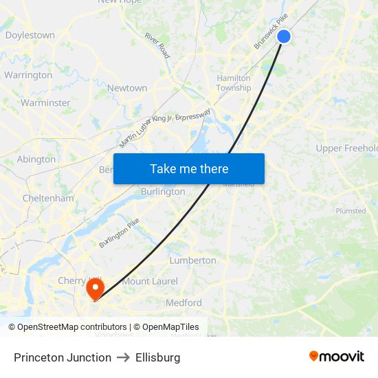 Princeton Junction to Ellisburg map