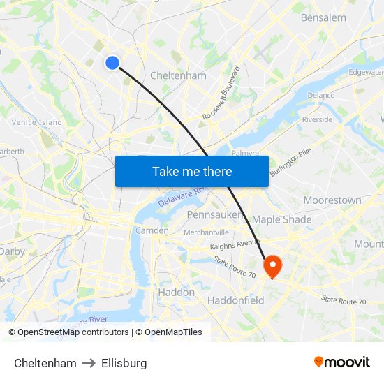 Cheltenham to Ellisburg map