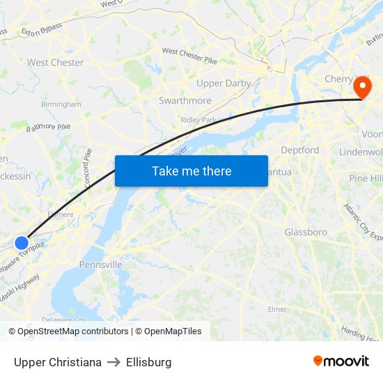 Upper Christiana to Ellisburg map