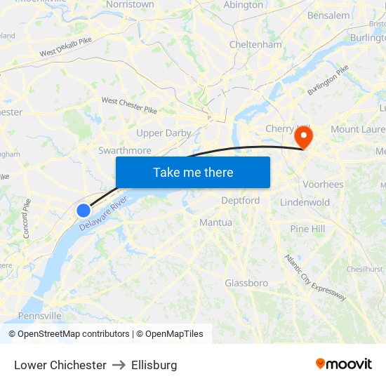 Lower Chichester to Ellisburg map