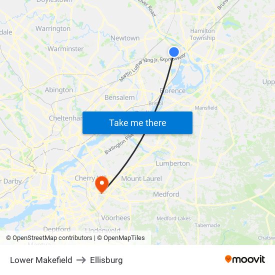 Lower Makefield to Ellisburg map