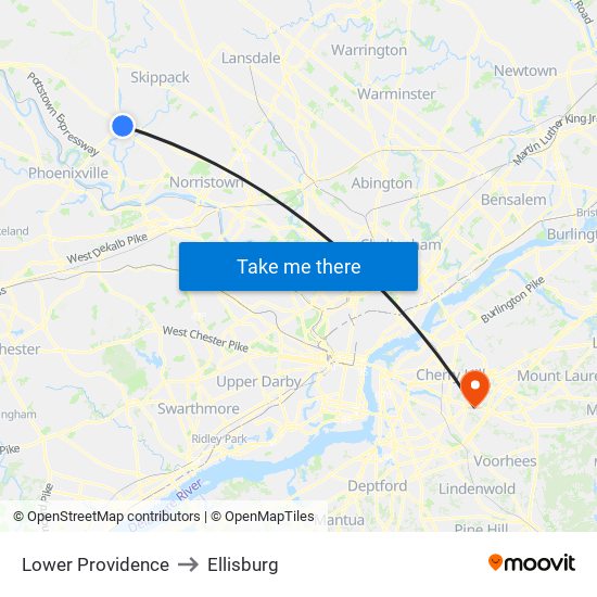 Lower Providence to Ellisburg map