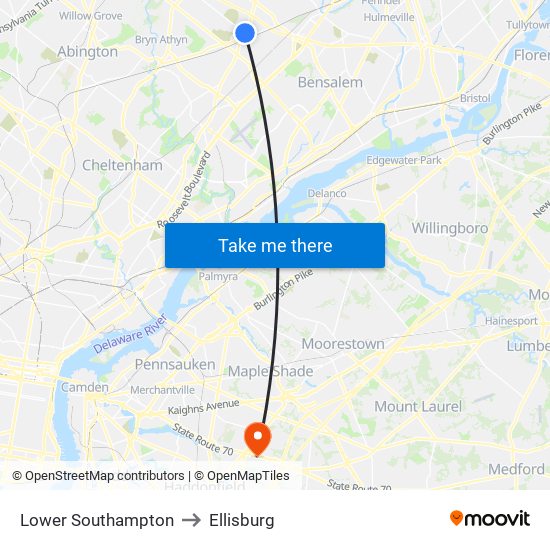 Lower Southampton to Ellisburg map