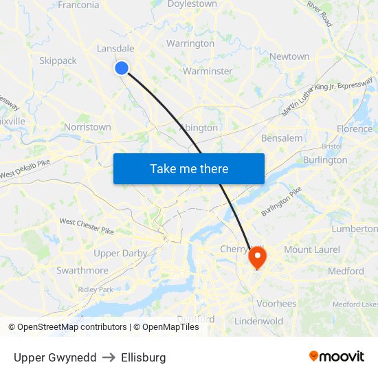 Upper Gwynedd to Ellisburg map