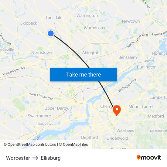 Worcester to Ellisburg map