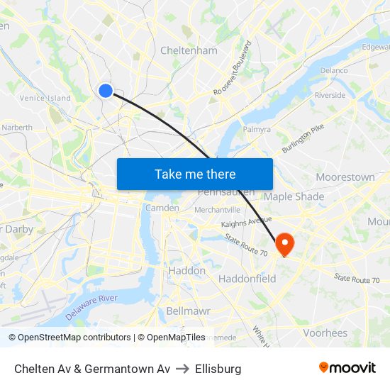 Chelten Av & Germantown Av to Ellisburg map