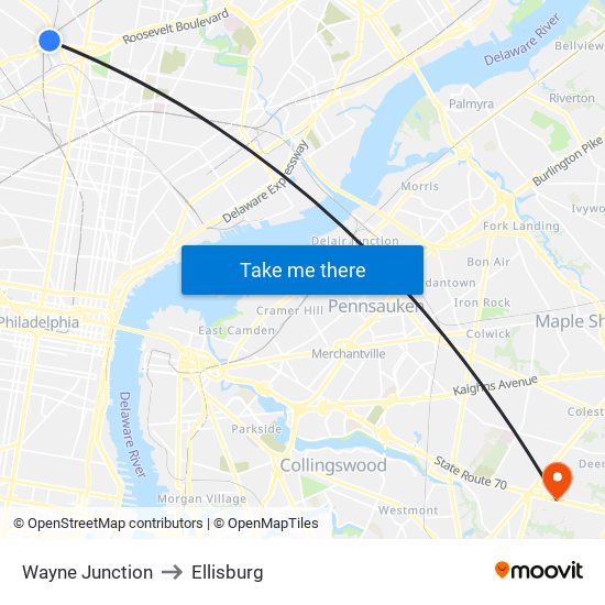 Wayne Junction to Ellisburg map