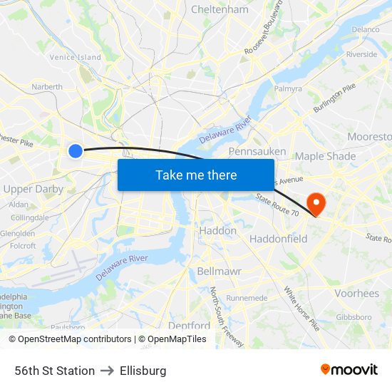 56th St Station to Ellisburg map