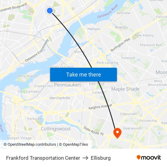 Frankford Transportation Center to Ellisburg map