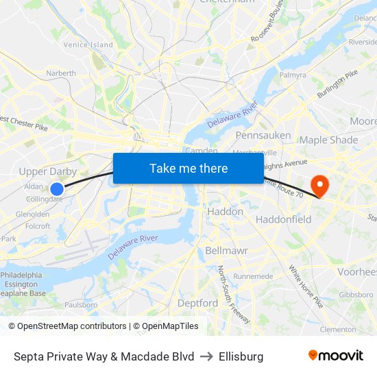 Septa Private Way & Macdade Blvd to Ellisburg map