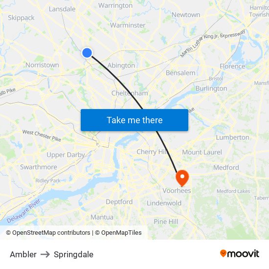 Ambler to Springdale map