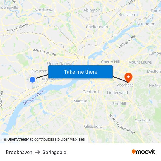 Brookhaven to Springdale map