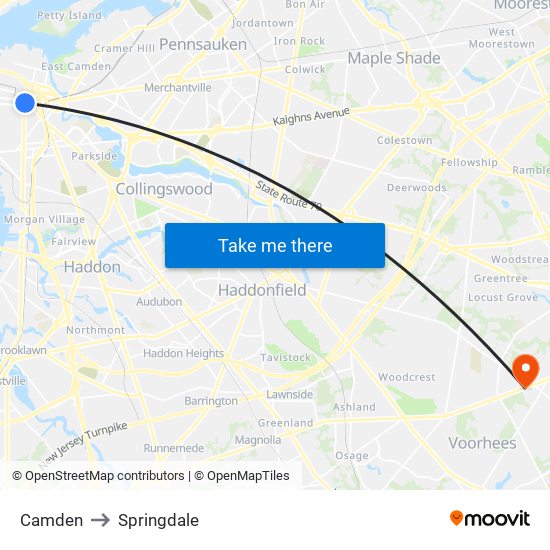 Camden to Springdale map