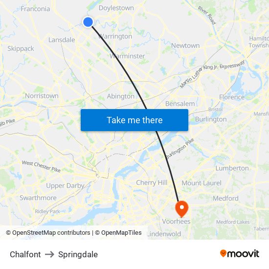 Chalfont to Springdale map
