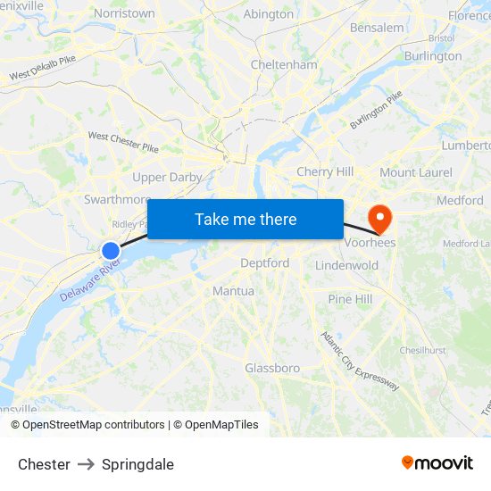 Chester to Springdale map