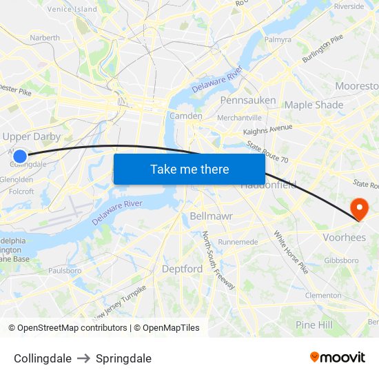 Collingdale to Springdale map