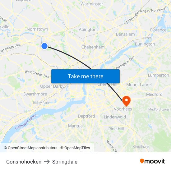 Conshohocken to Springdale map
