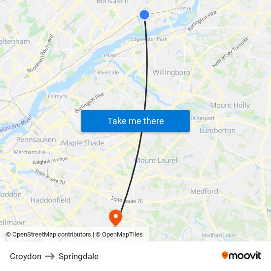 Croydon to Springdale map