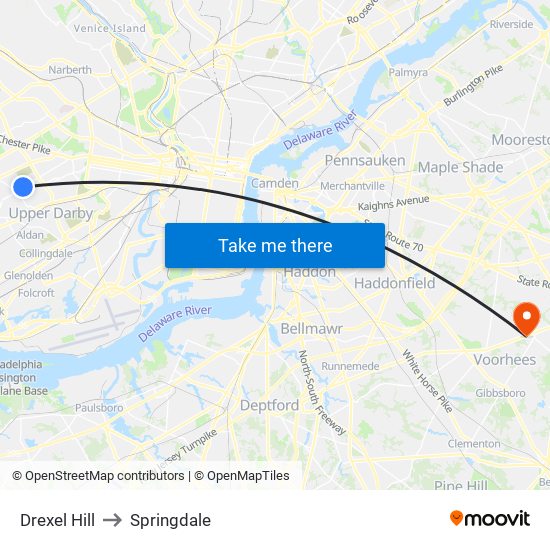 Drexel Hill to Springdale map