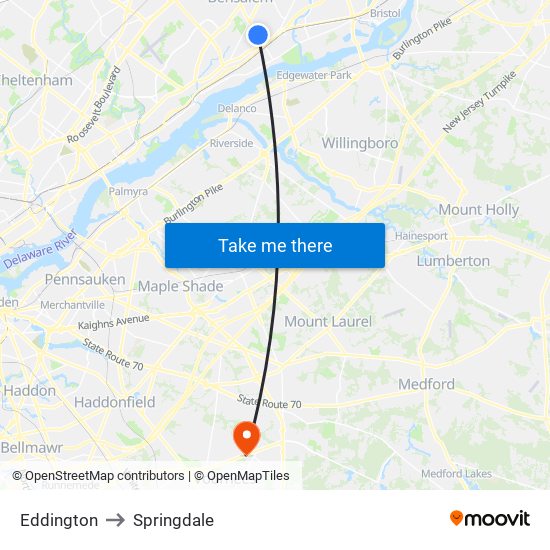 Eddington to Springdale map