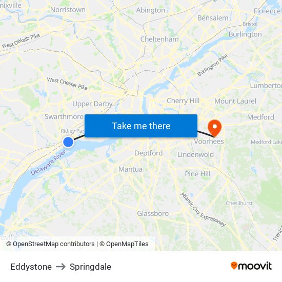 Eddystone to Springdale map