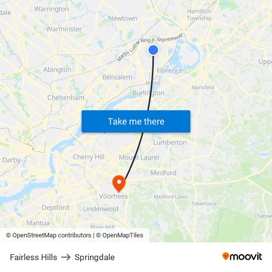 Fairless Hills to Springdale map