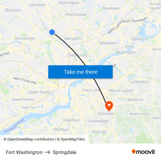 Fort Washington to Springdale map