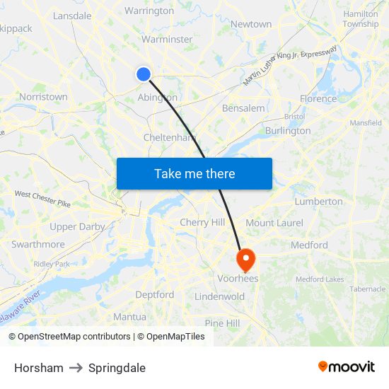 Horsham to Springdale map