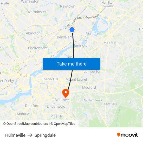 Hulmeville to Springdale map