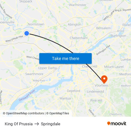 King Of Prussia to Springdale map
