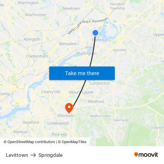 Levittown to Springdale map