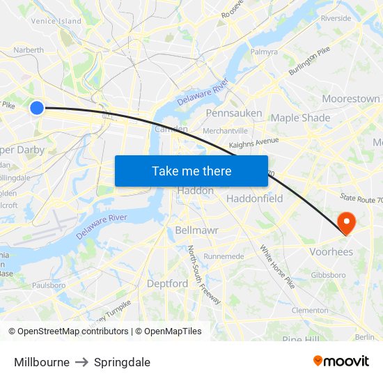 Millbourne to Springdale map