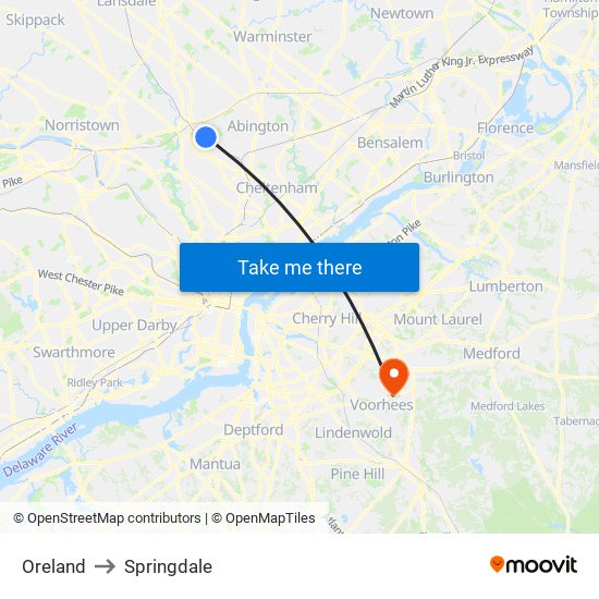 Oreland to Springdale map