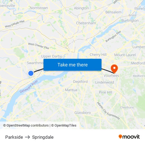 Parkside to Springdale map