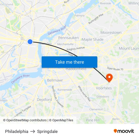 Philadelphia to Springdale map