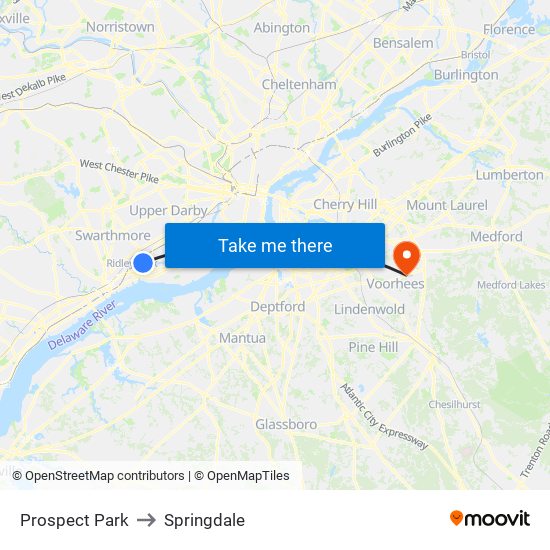 Prospect Park to Springdale map