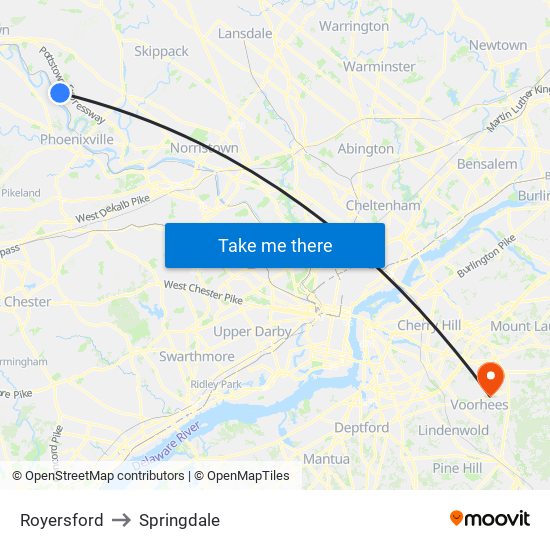 Royersford to Springdale map