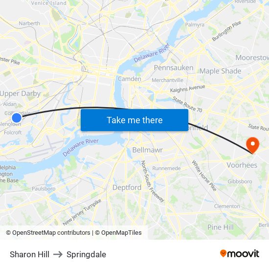 Sharon Hill to Springdale map