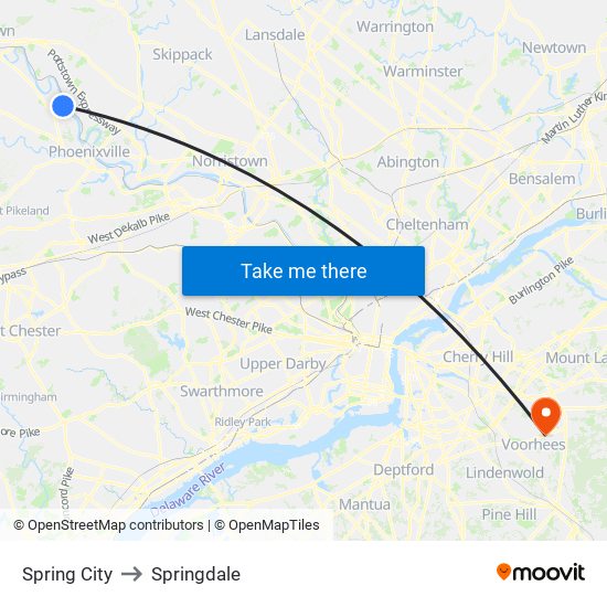 Spring City to Springdale map