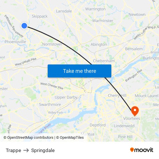 Trappe to Springdale map