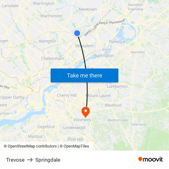 Trevose to Springdale map