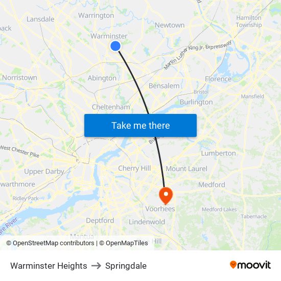 Warminster Heights to Springdale map