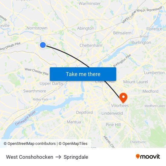 West Conshohocken to Springdale map