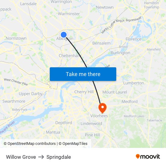 Willow Grove to Springdale map