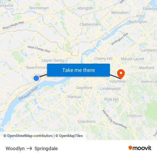 Woodlyn to Springdale map