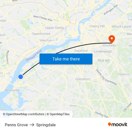 Penns Grove to Springdale map