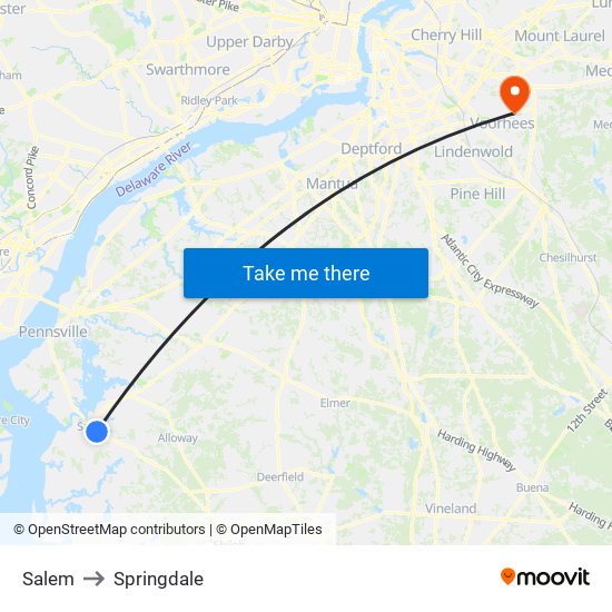 Salem to Springdale map